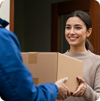 Delivery person handing package to customer