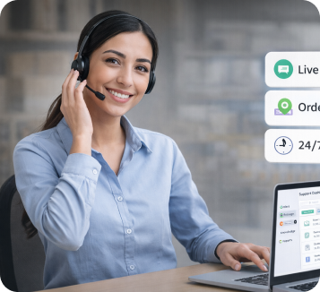 Customer support agent with headset