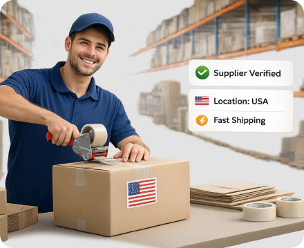 USA warehouse worker packing orders