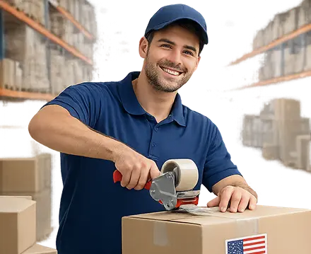 USA warehouse worker packing orders