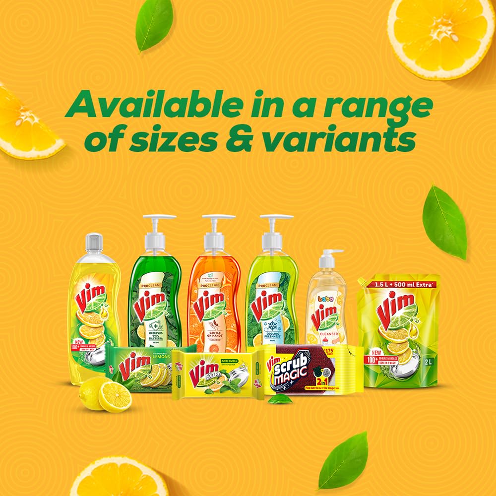 Vim Dishwash Liquid Gel Lemon, With Lemon Fragrance, Leaves No Residue, Grease Cleaner For All Utensils, 750 ml Bottle - Image 4