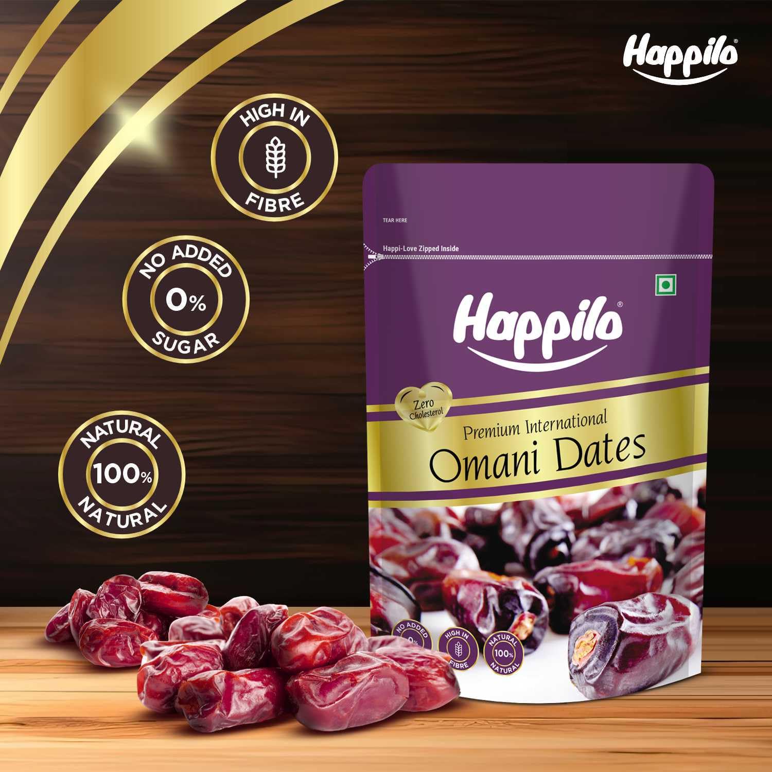 Happilo Dried Premium International Omani Dates 250g |Healthy snacks, Dry fruits, Khajoor, Khajur| No Preservatives | No Added Sugar |Vegan | Plant Based | Non GMO - Image 4