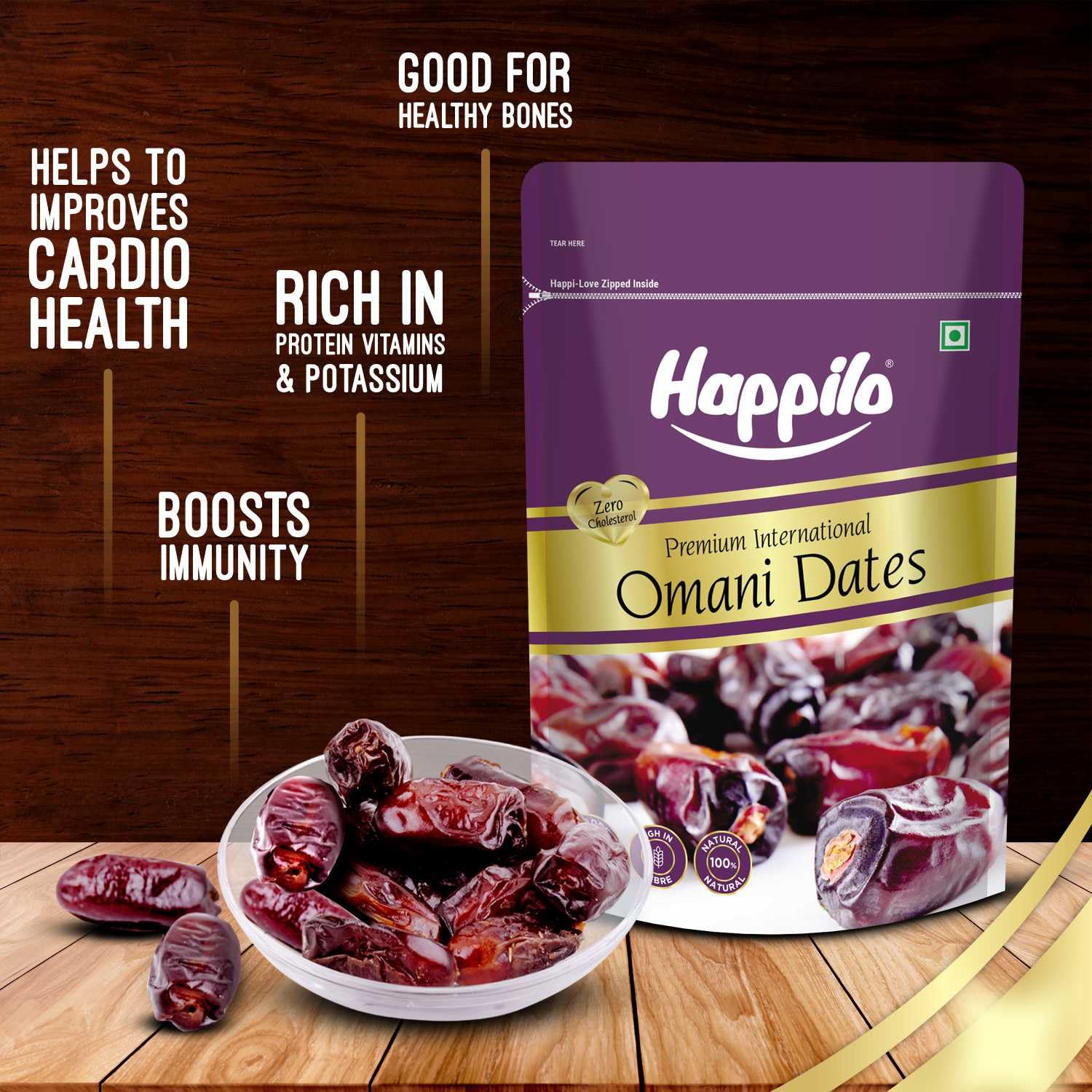 Happilo Dried Premium International Omani Dates 250g |Healthy snacks, Dry fruits, Khajoor, Khajur| No Preservatives | No Added Sugar |Vegan | Plant Based | Non GMO - Image 5