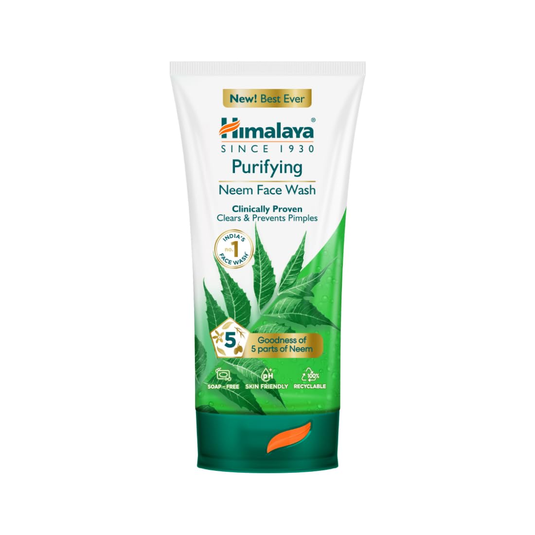 Himalaya Purifying Neem Face Wash|Clears and Prevents Pimples & Acne|Made with 5 parts of Neem|New & Best Ever clinically Proven formula|Gently Cleanses|For men and women|150 ml - Image 1