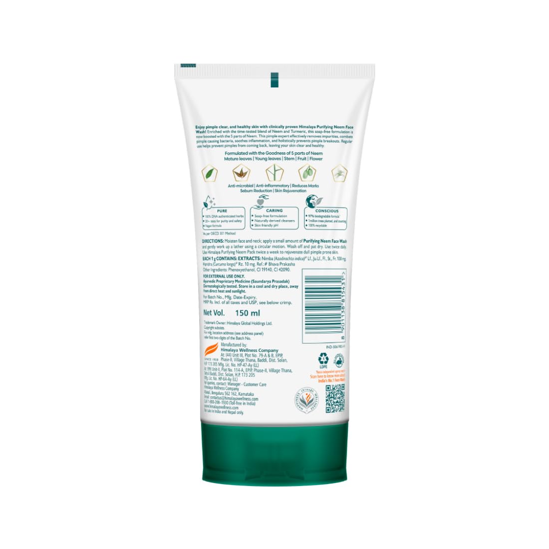 Himalaya Purifying Neem Face Wash|Clears and Prevents Pimples & Acne|Made with 5 parts of Neem|New & Best Ever clinically Proven formula|Gently Cleanses|For men and women|150 ml - Image 2