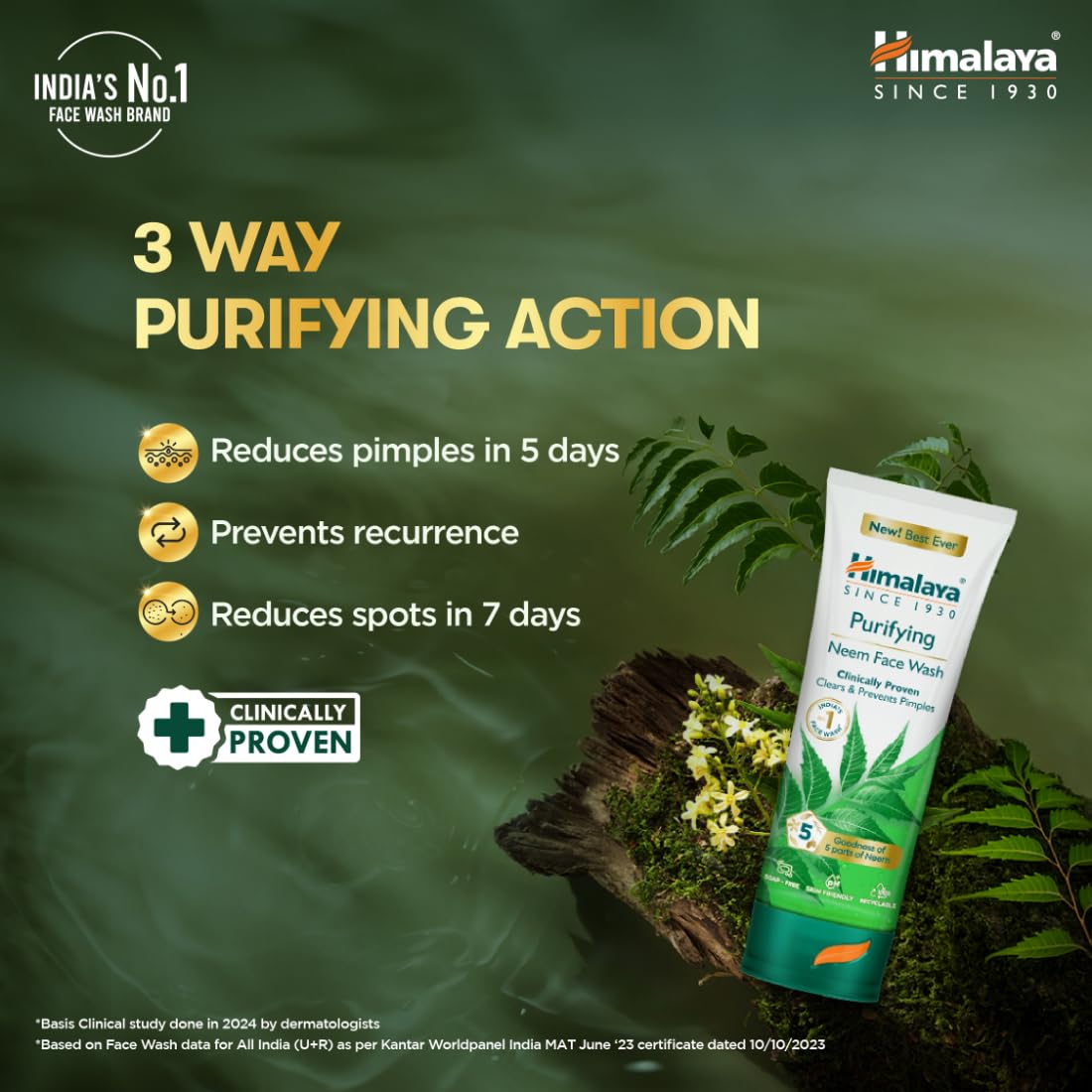 Himalaya Purifying Neem Face Wash|Clears and Prevents Pimples & Acne|Made with 5 parts of Neem|New & Best Ever clinically Proven formula|Gently Cleanses|For men and women|150 ml - Image 4