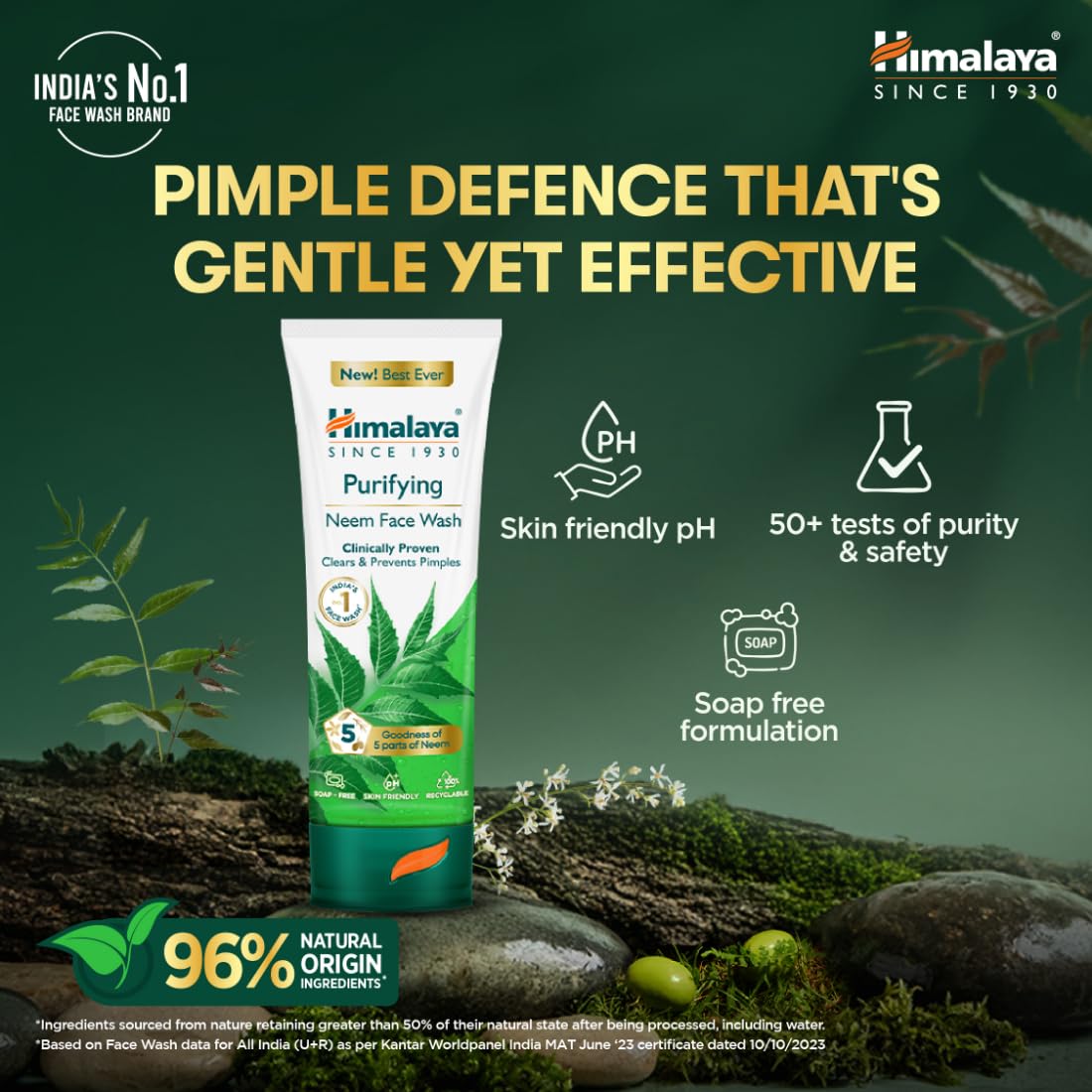 Himalaya Purifying Neem Face Wash|Clears and Prevents Pimples & Acne|Made with 5 parts of Neem|New & Best Ever clinically Proven formula|Gently Cleanses|For men and women|150 ml - Image 5