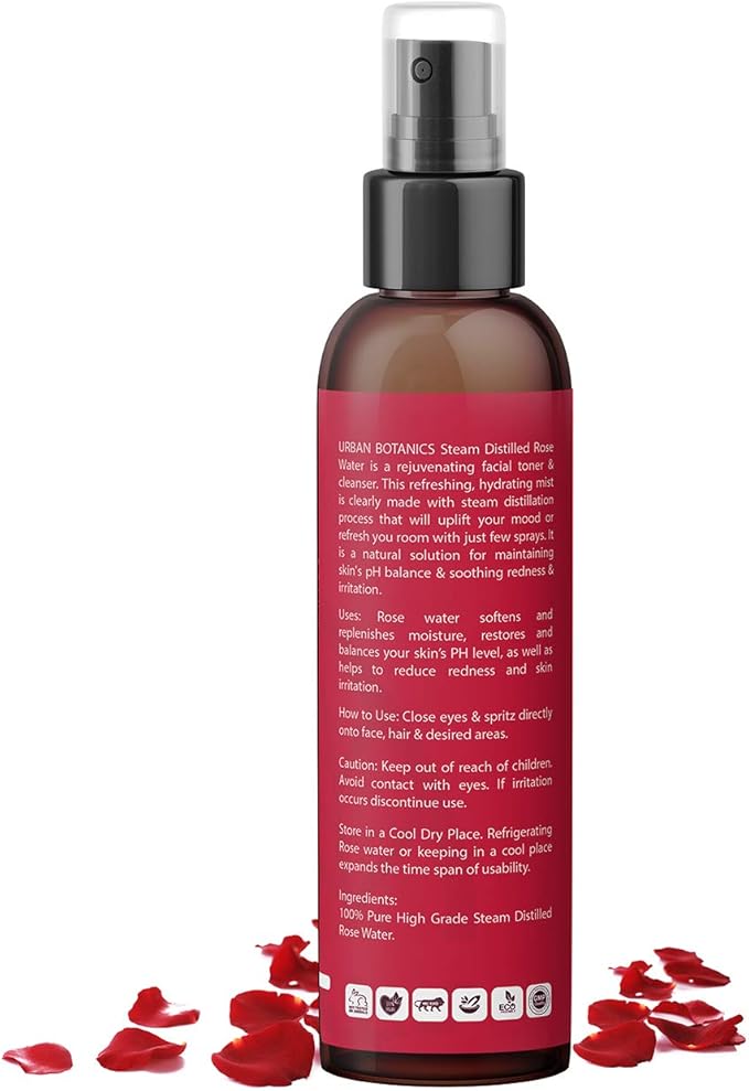 UrbanBotanics 100% Pure & Natural Rose Water Spray For Face, Skin & Hair- Steam Distilled - Toner - Gulab Jal - Free From Chemicals - 200 ml - Image 2
