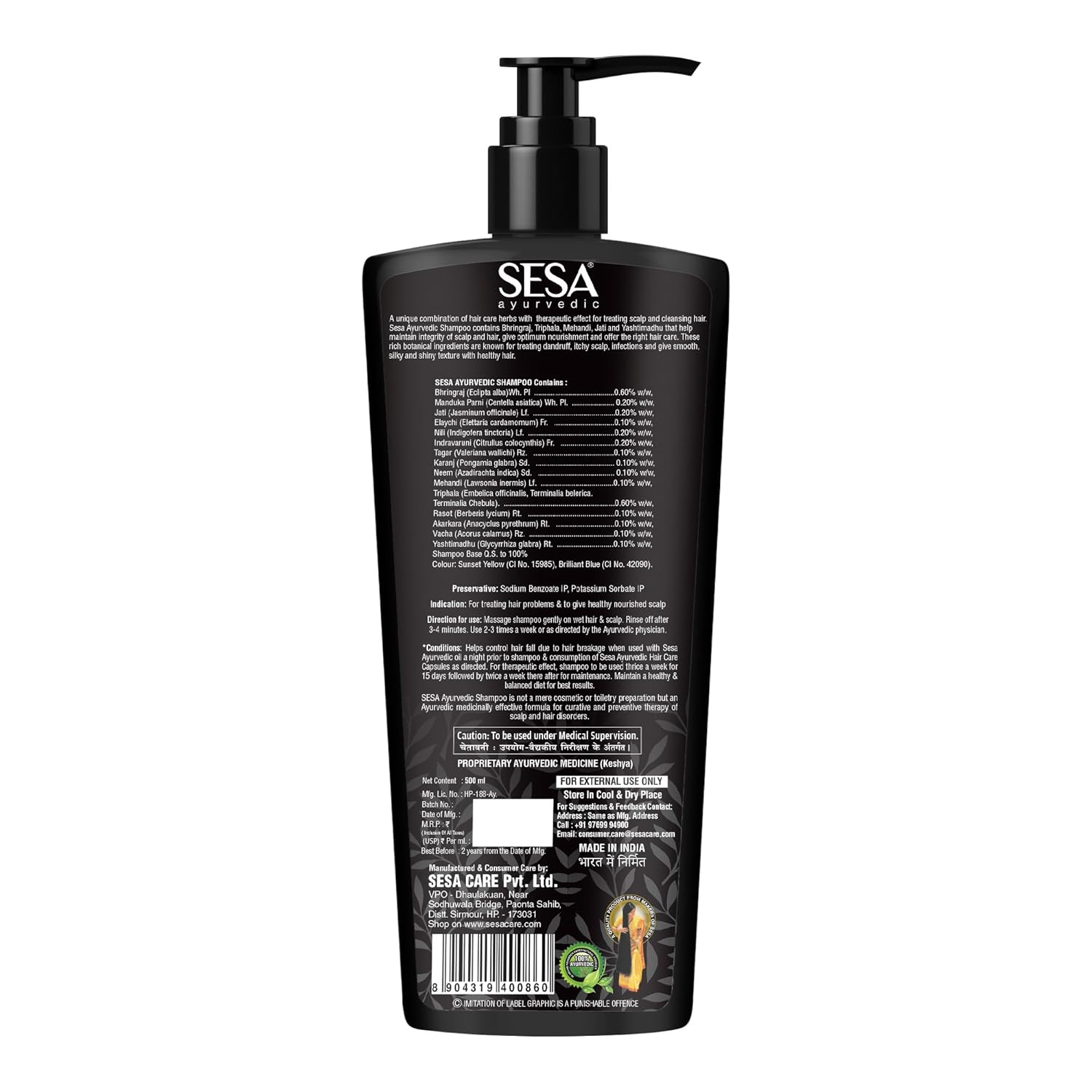 SESA Ayurvedic Medicinal Shampoo Hairfall Control Anti Dandruff Shampoo Infused with 17 Ayurvedic Herbs Smooth & Shiny Hair For Men & Women - 500 ml or 16.90 oz - Image 7