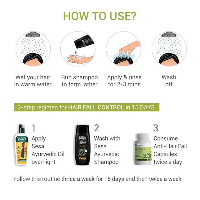 Sesa Ayurvedic Medicinal Shampoo Hairfall Control Anti Dandruff Shampoo Infused with 15 Ayurvedic Herbs Smooth & Shiny Hair For Men & Women (200 ml) - Image 6