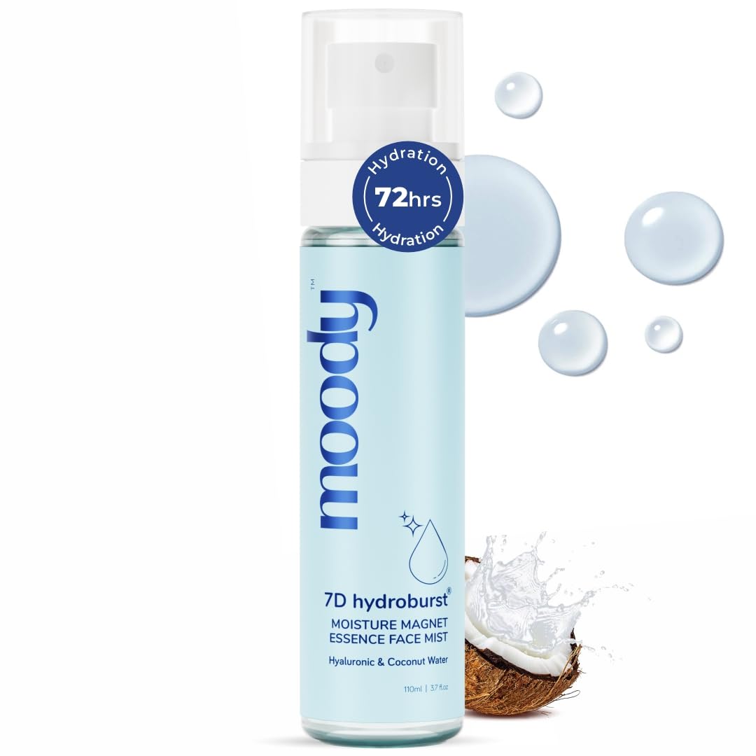 Moody 7D Hydro Burst Hydrating Face Mist & Essence Toner with Hyaluronic Acid Vitamin B5 & Rice Water for Hydrated & Plumped Skin | Face Mist for Soothing And Pore Tightening | Alcohol-Free Toner for Glowing Skin |100% Vegan | 72 Hour Hydration,110ml - Image 1