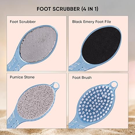 VEGA 4 in 1 Feet Pedicure Tools with Foot Scrubber, Pumice Stone, Foot Rasp and Black Emery for Home Foot Care, Soft Care | Foot File Callus Remover - Multi Purpose Pedicure & Manicure Tool - Image 2