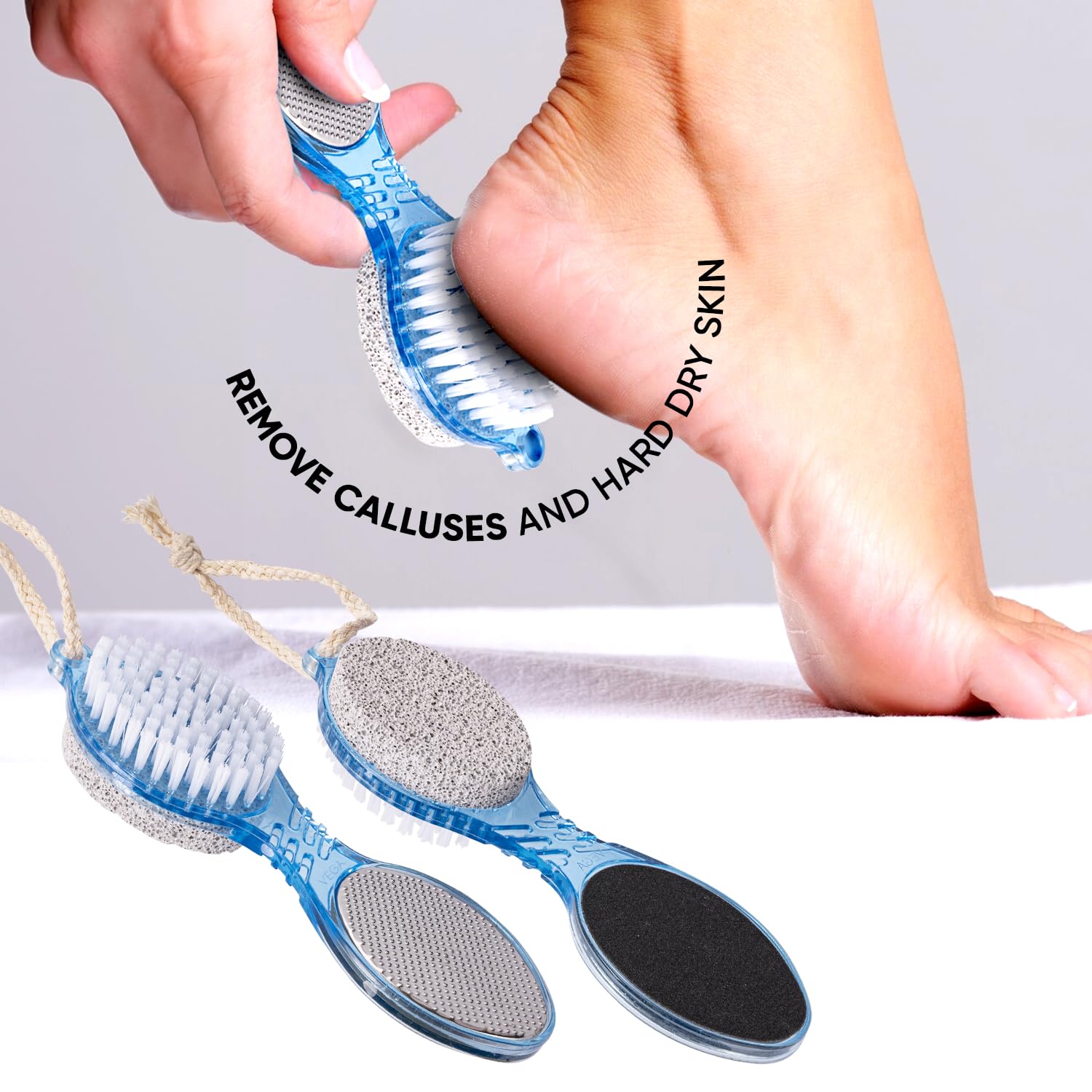 VEGA 4 in 1 Feet Pedicure Tools with Foot Scrubber, Pumice Stone, Foot Rasp and Black Emery for Home Foot Care, Soft Care | Foot File Callus Remover - Multi Purpose Pedicure & Manicure Tool - Image 9