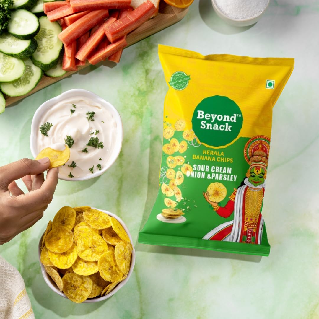 Beyond Snack Nendran Kerala Banana Chips | Combo pack (Original salted, Peri Peri, Sour cream Onion & Parsley)| Thin Crunchy Crispy Snack |300g (100g*3packs) - Image 6