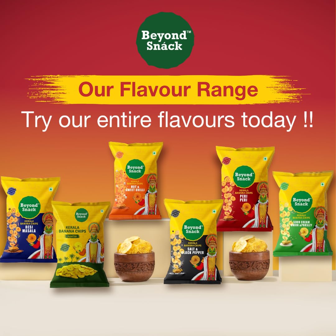 Beyond Snack Nendran Kerala Banana Chips | Combo pack (Original salted, Peri Peri, Sour cream Onion & Parsley)| Thin Crunchy Crispy Snack |300g (100g*3packs) - Image 10