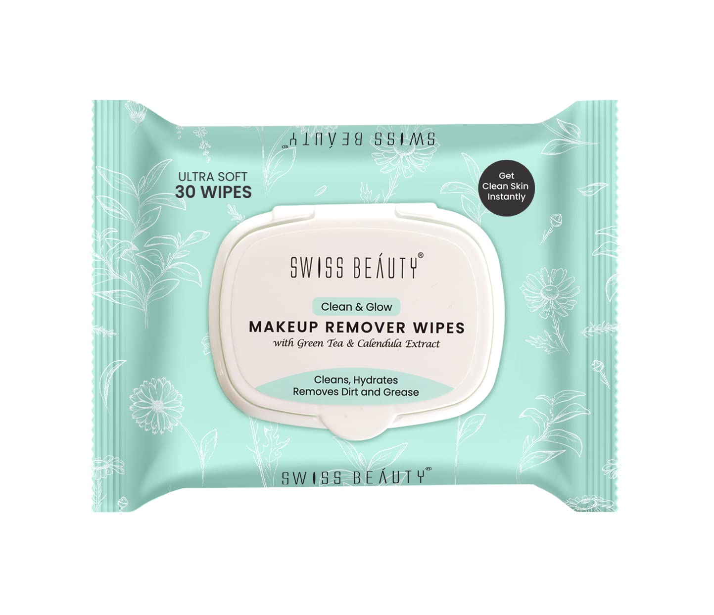 Swiss Beauty Clean & Glow Makeup Remover Wipes | With Green Tea And Calendula Extracts| Cleansing And Hydrating Facial Wipes| 30 Wipes - Image 1