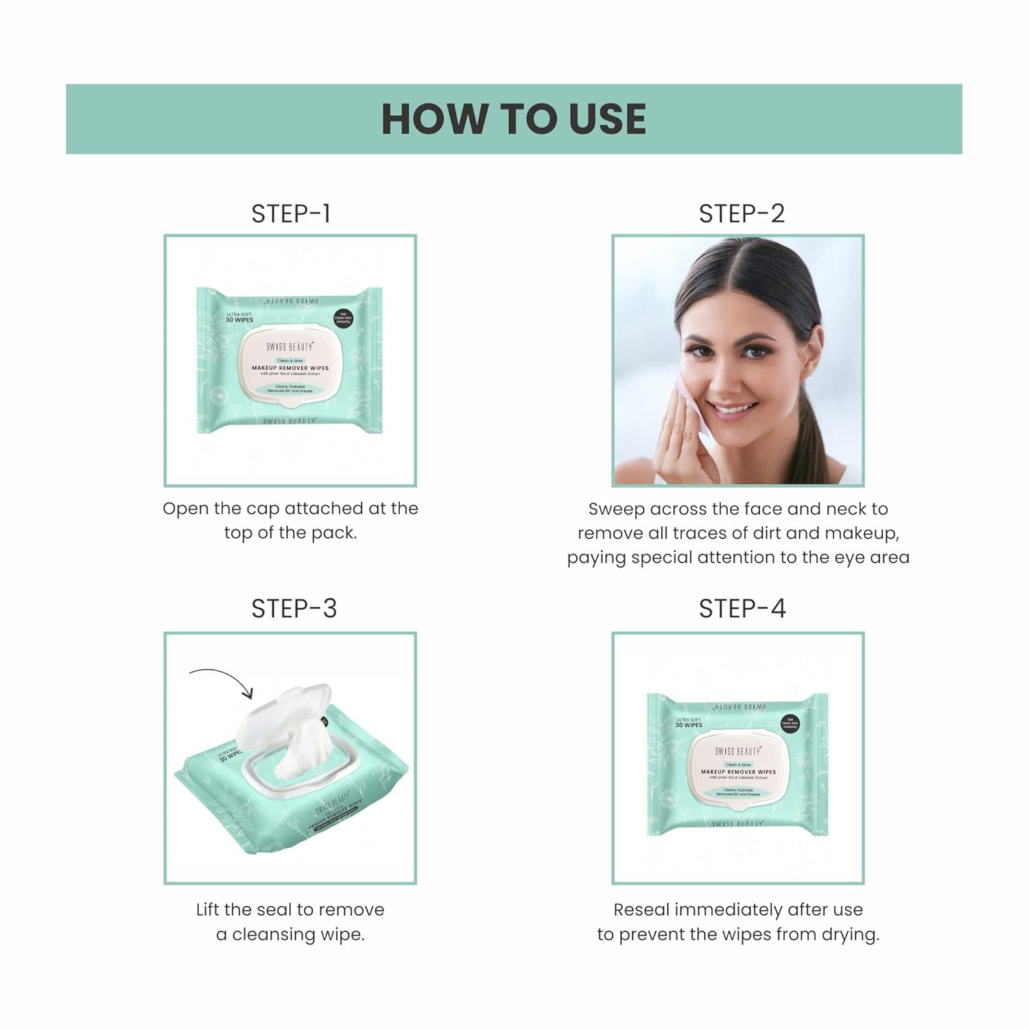 Swiss Beauty Clean & Glow Makeup Remover Wipes | With Green Tea And Calendula Extracts| Cleansing And Hydrating Facial Wipes| 30 Wipes - Image 6