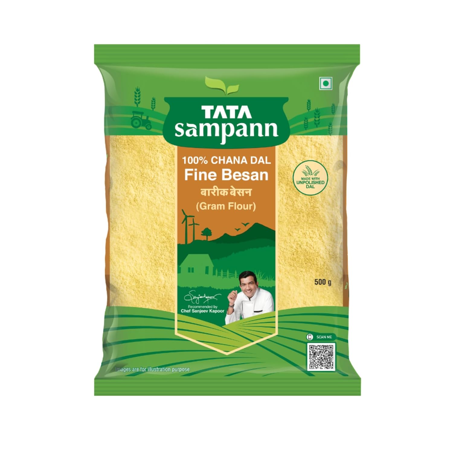 Tata Sampann 100% Chana Dal Fine Besan, Gram Flour, 500g - Image 1