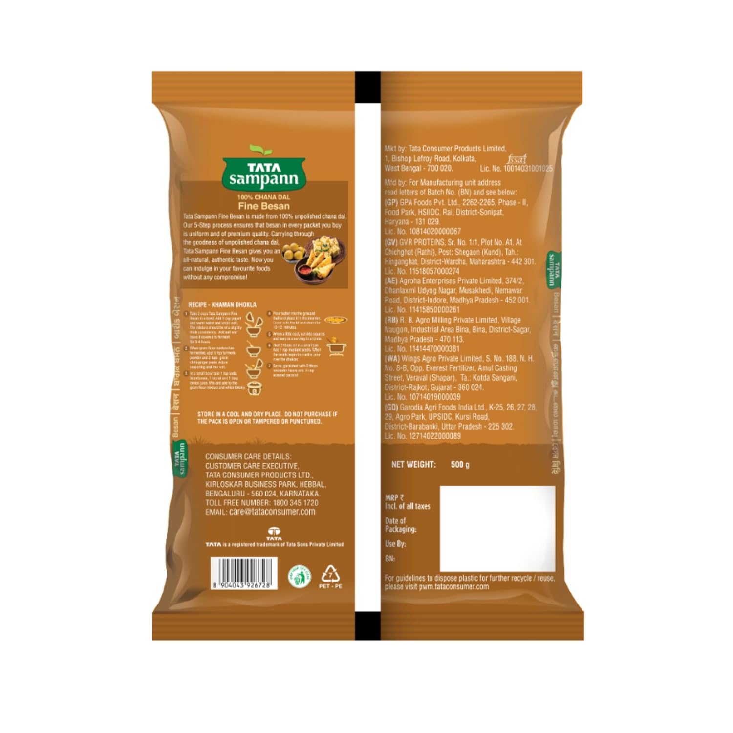 Tata Sampann 100% Chana Dal Fine Besan, Gram Flour, 500g - Image 5