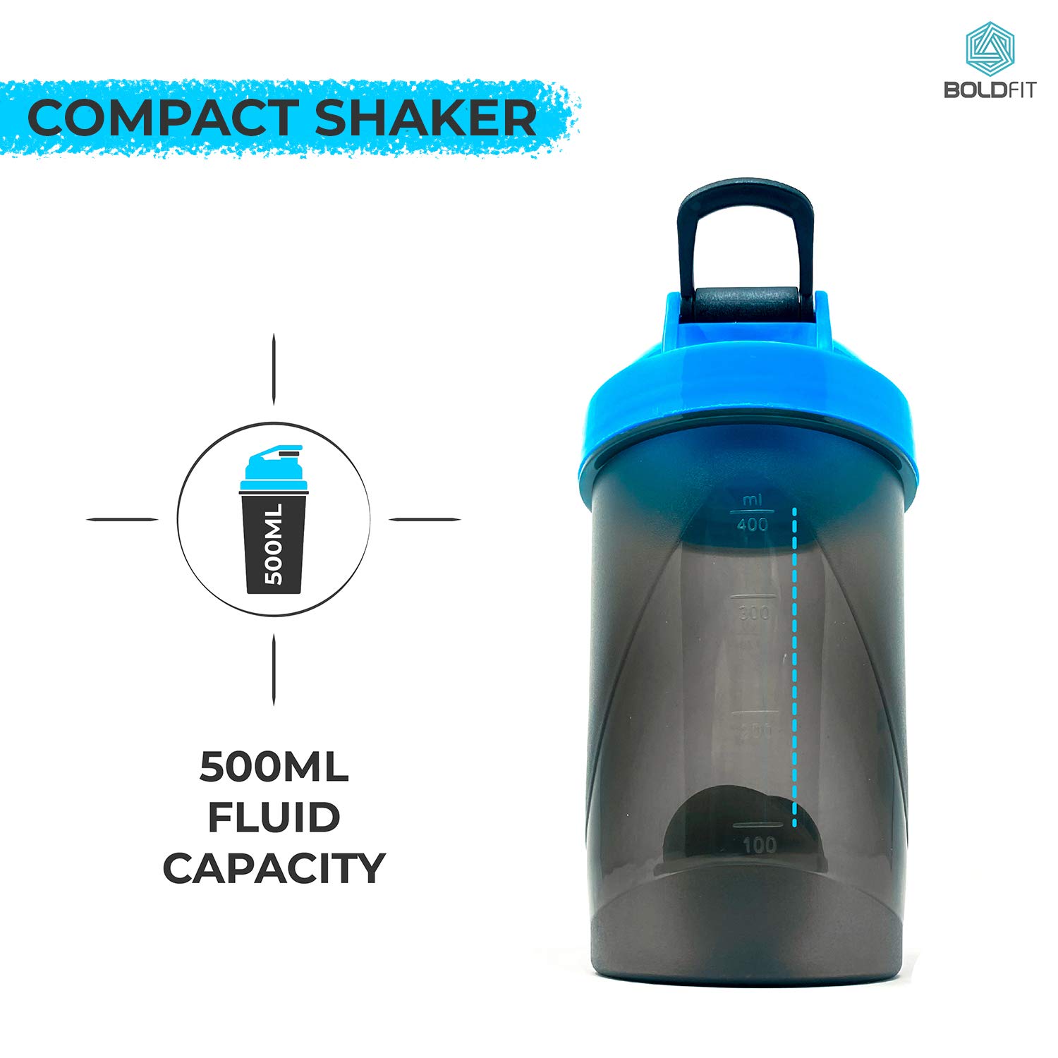 Boldfit shaker for gym leakproof gym shaker bottle ideal for Protein, Pre Workout, Bcaas sports bottle Workout water sipper for men, Plastic, 500 ML, Blue - Image 2