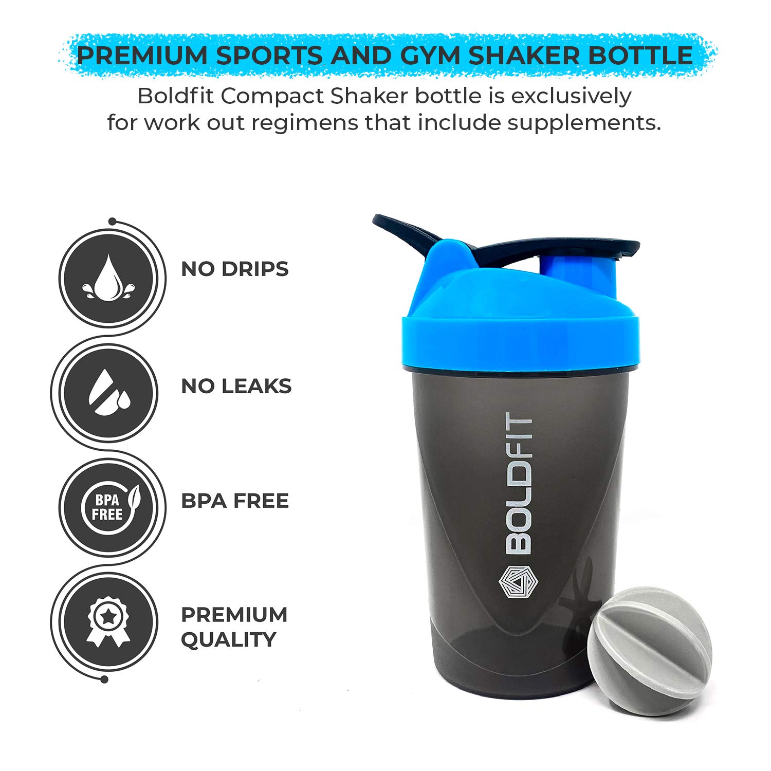 Boldfit shaker for gym leakproof gym shaker bottle ideal for Protein, Pre Workout, Bcaas sports bottle Workout water sipper for men, Plastic, 500 ML, Blue - Image 5