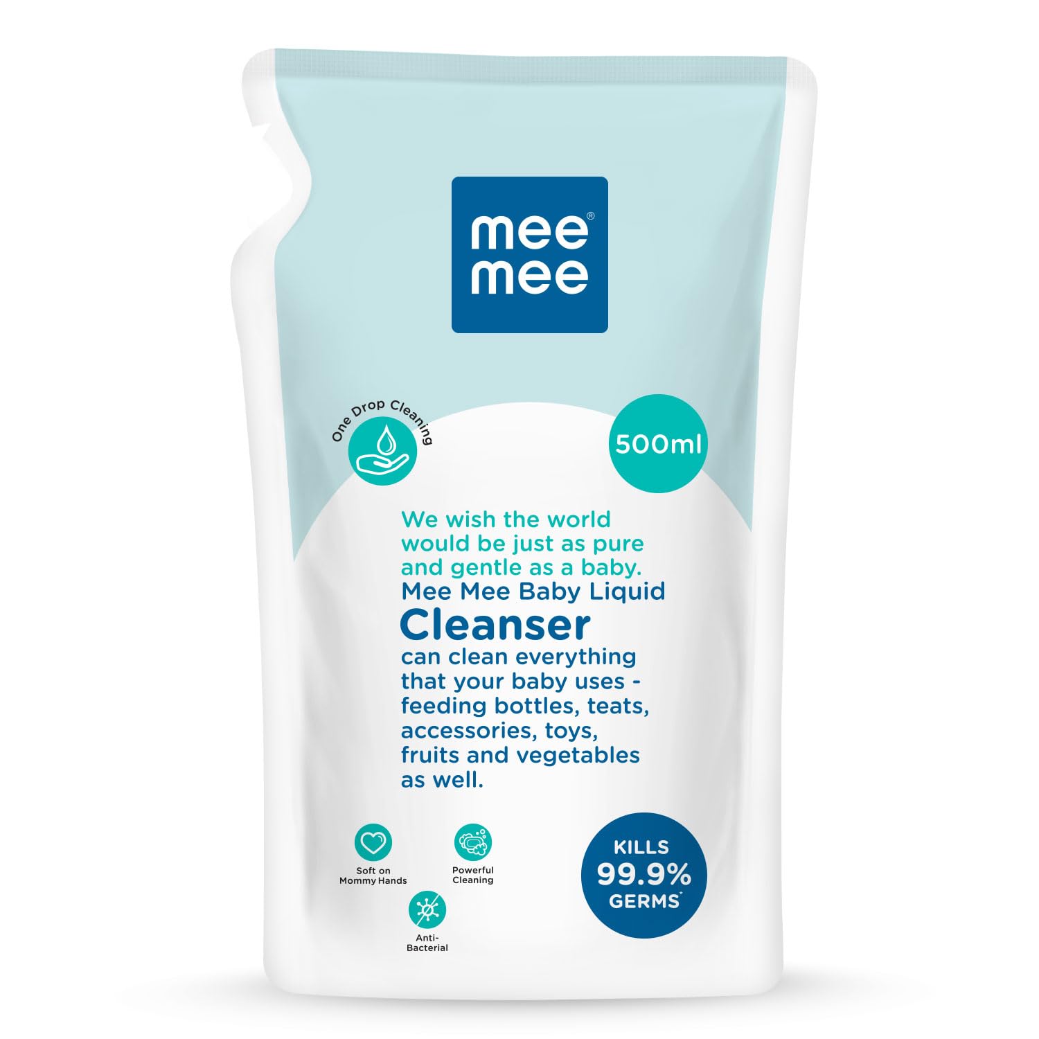 Mee Mee Baby Liquid Cleanser 500ml, Anti-Bacterial Kills 99.9% Germs | For Baby Bottles, Nipples, Accessories, Toys, Fruits & Vegetables | No Alcohol, One Drop Cleaning, Dermatologically Tested - Image 1