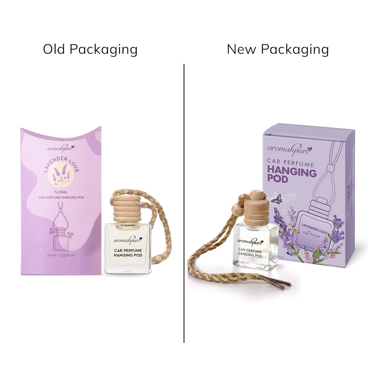 Aromahpure Premium Car Perfume Hanging Pod |10 ML |French Lavender Fragrance Car Air Freshener |Natural Fragrance Oils in Glass Bottle with Wooden Diffuser Lid |Last upto 30 Days, IFRA certified - Image 2