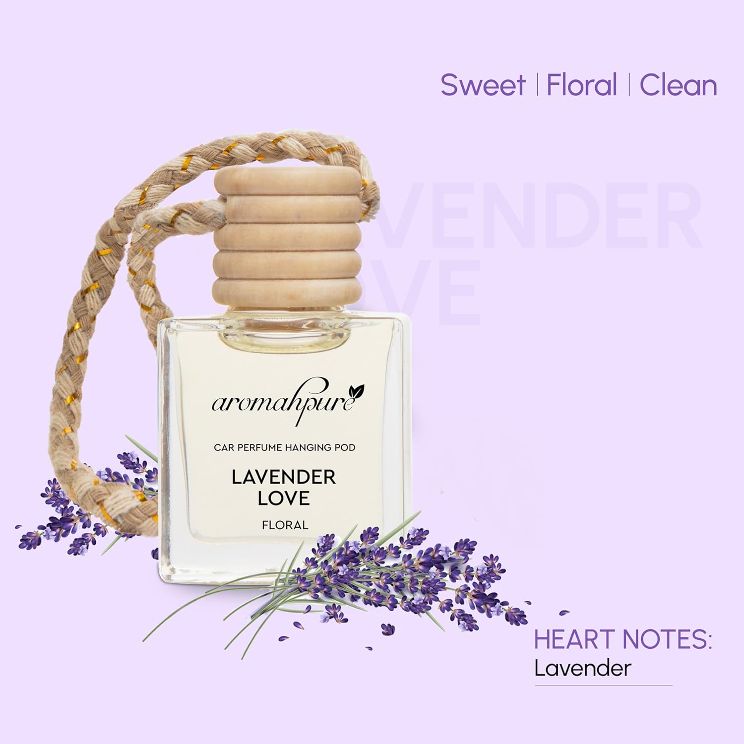 Aromahpure Premium Car Perfume Hanging Pod |10 ML |French Lavender Fragrance Car Air Freshener |Natural Fragrance Oils in Glass Bottle with Wooden Diffuser Lid |Last upto 30 Days, IFRA certified - Image 3
