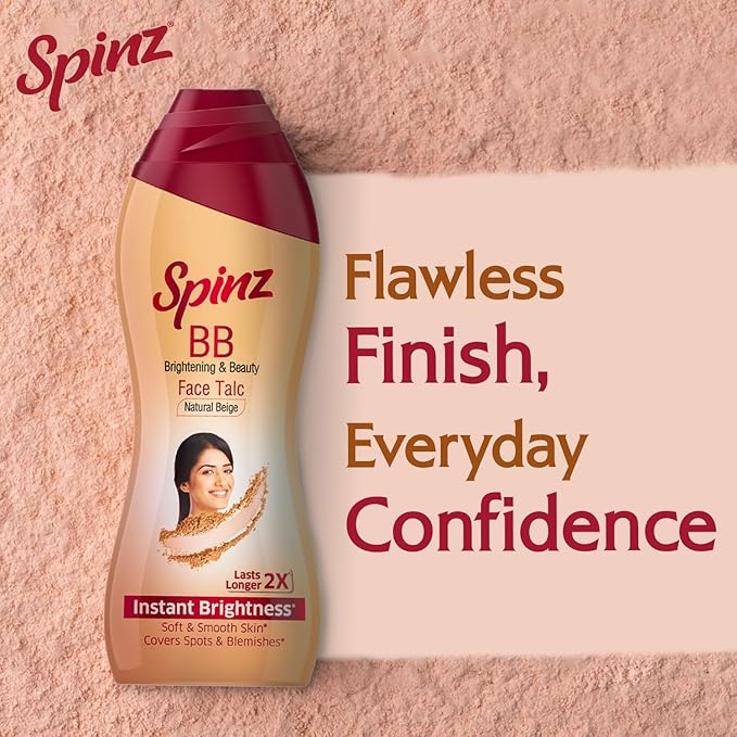 Spinz BB Brightening & Beauty Face Talc for Instant Brightness that Lasts 2X Longer, Covers Dark Spots and Blemishes, Gives Soft and Smooth Skin, (Natural Beige) - 80 g - Image 2