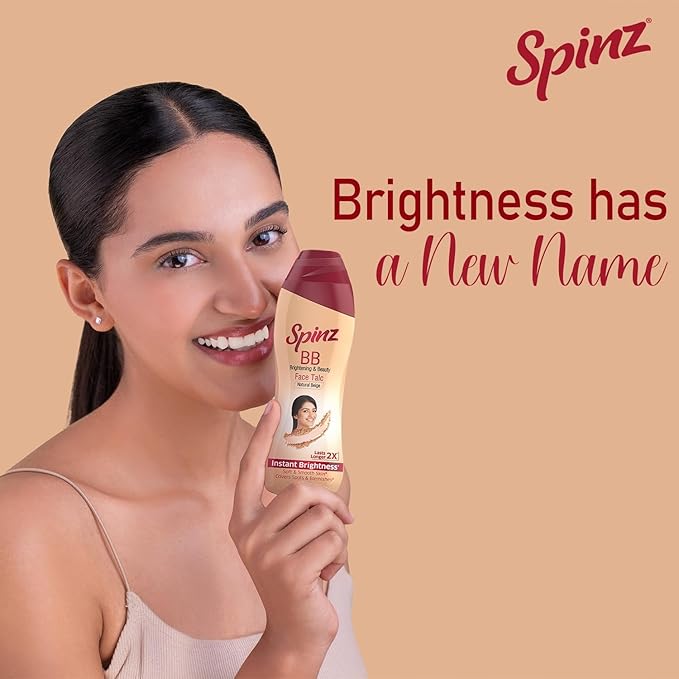 Spinz BB Brightening & Beauty Face Talc for Instant Brightness that Lasts 2X Longer, Covers Dark Spots and Blemishes, Gives Soft and Smooth Skin, (Natural Beige) - 80 g - Image 5