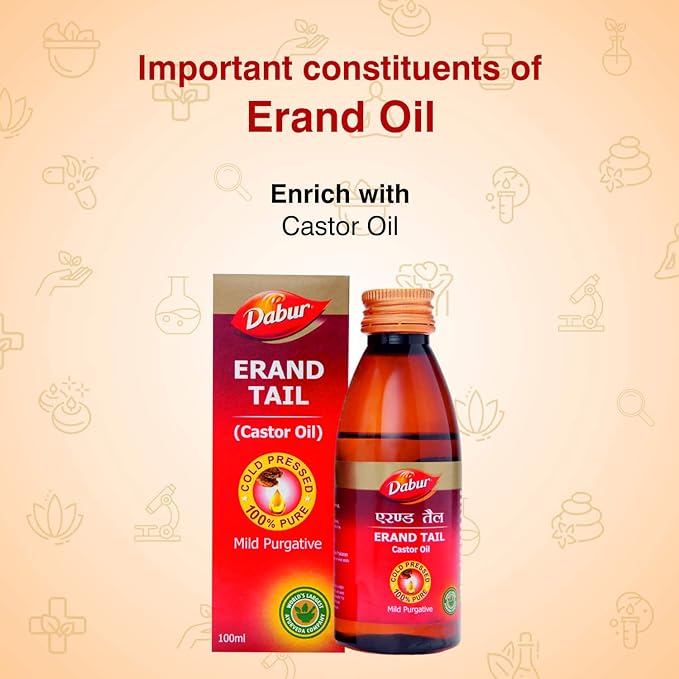Dabur Erand Tail: 100% Pure Cold Pressed Castor Oil -100ml - Image 2