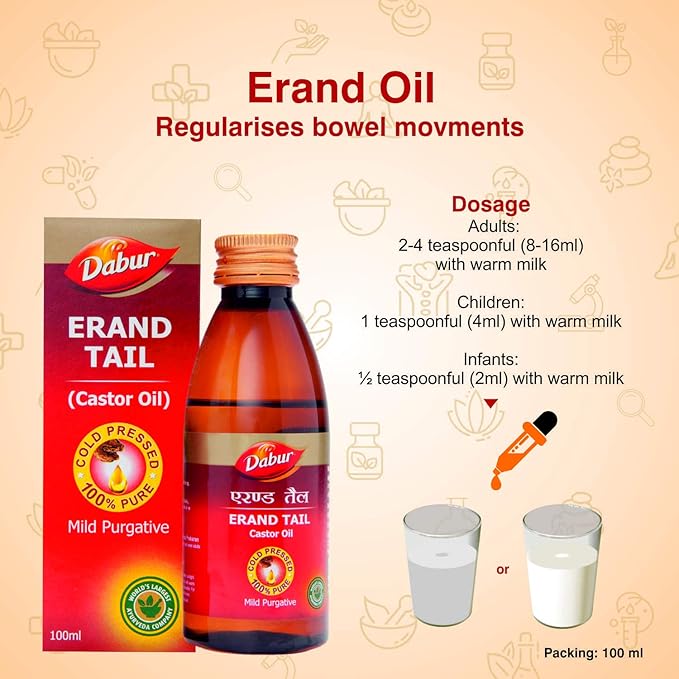 Dabur Erand Tail: 100% Pure Cold Pressed Castor Oil -100ml - Image 4