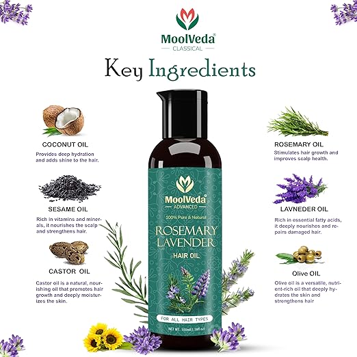 Moolveda Lavender Rosemary Hair Oil For Healthy Hair 100ml - Image 3