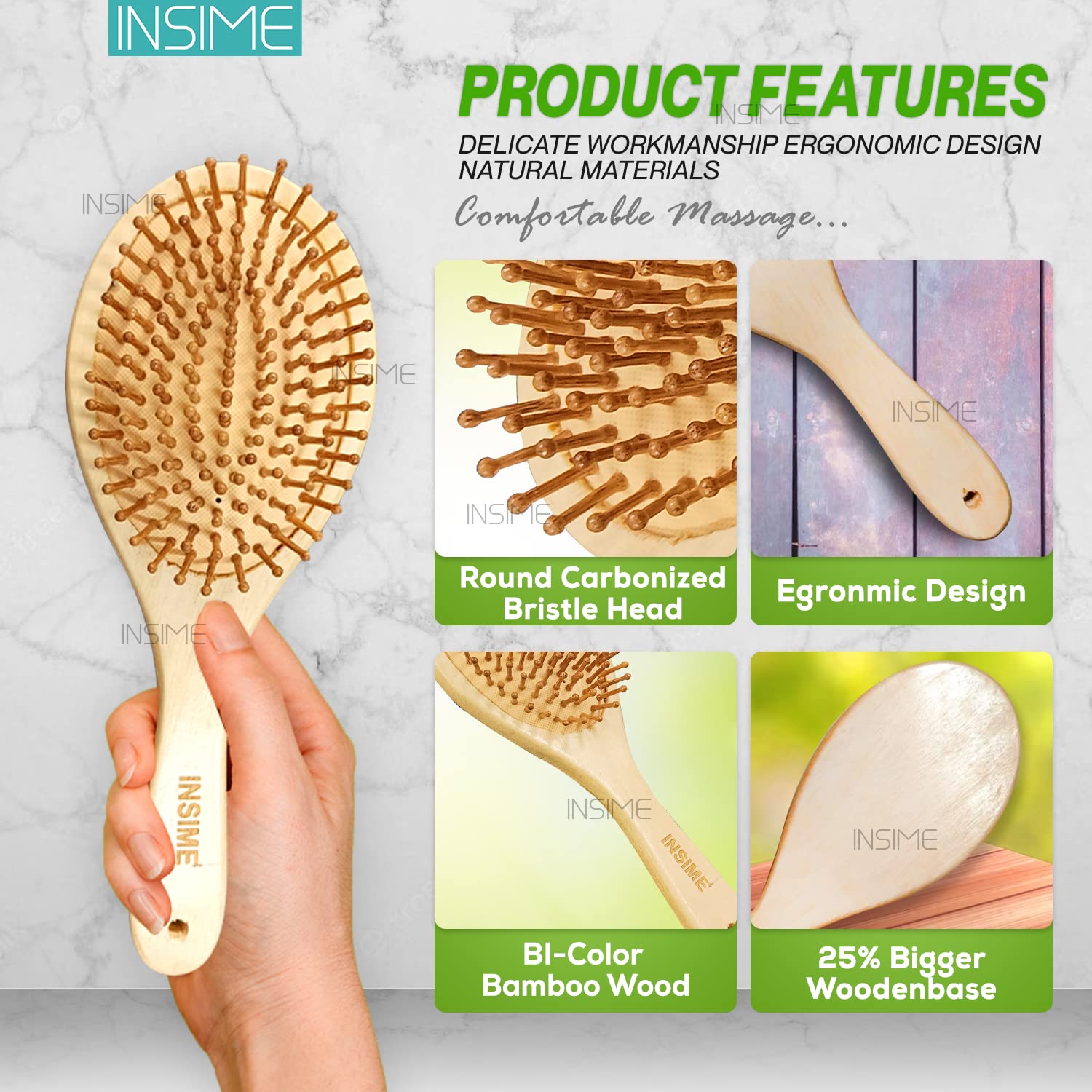 INSIME Wooden hair brush for Women & Me - Image 3