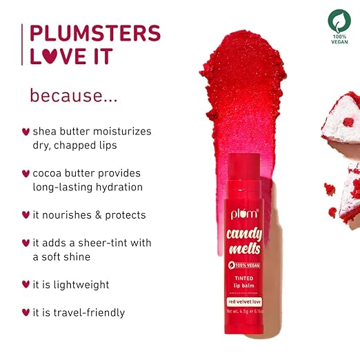 Plum Candy Melts Red Velvet Love Tinted Lip Balm Moisturizes & Nourishes 4.5g - Image 2