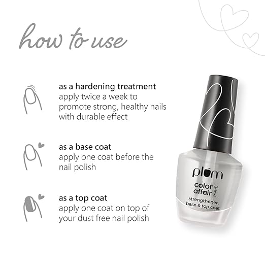 Plum Glossy Finish Color Affair 3-in-1 Strengthener Base & Top Coat 100% Vegan & Cruelty-Free Nail Care 11ml - Image 3