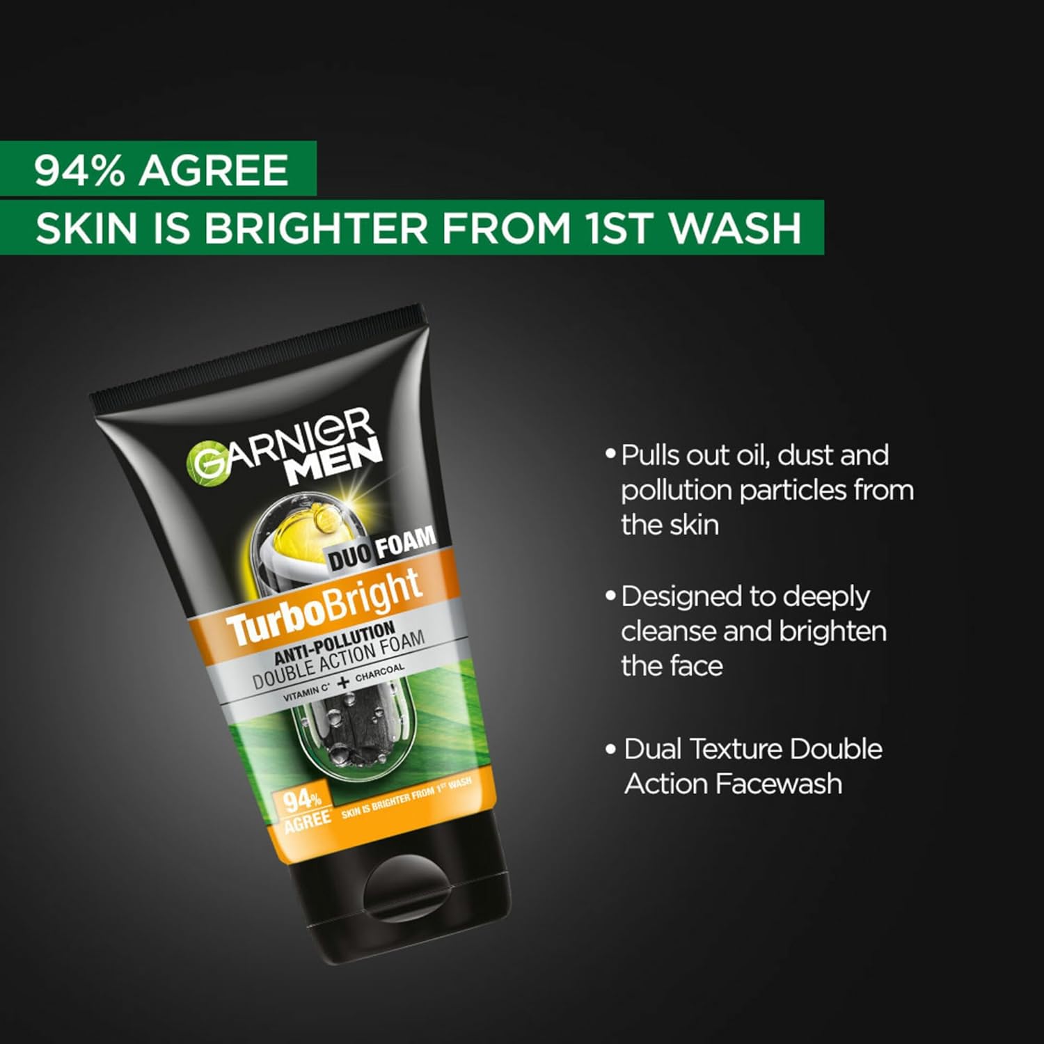 Garnier Men, Face Wash, Brightening & Anti-Pollution, TurboBright Double Action, 100 g - Image 4