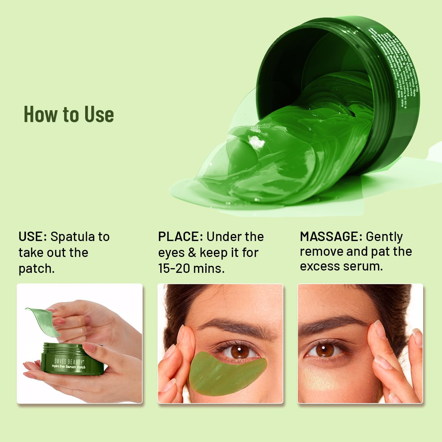 Swiss Beauty Hydra Anti Wrinkle Eye Serum Patch for dark circles Shade- Aloevera, 60 Pcs - Image 8