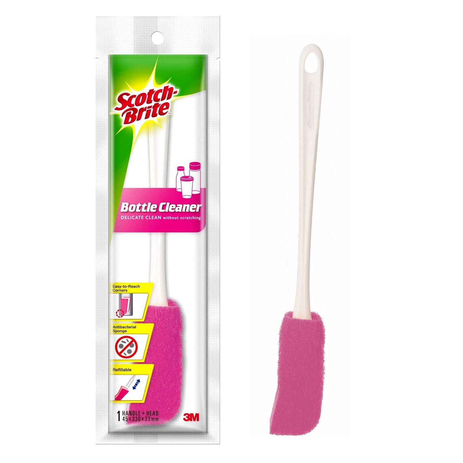 Scotch-Brite Plastic Bottle Cleaner Brush (Pink and White,Pack of 1) - Image 1