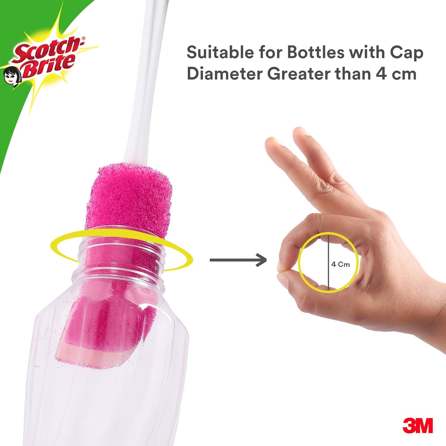 Scotch-Brite Plastic Bottle Cleaner Brush (Pink and White,Pack of 1) - Image 3