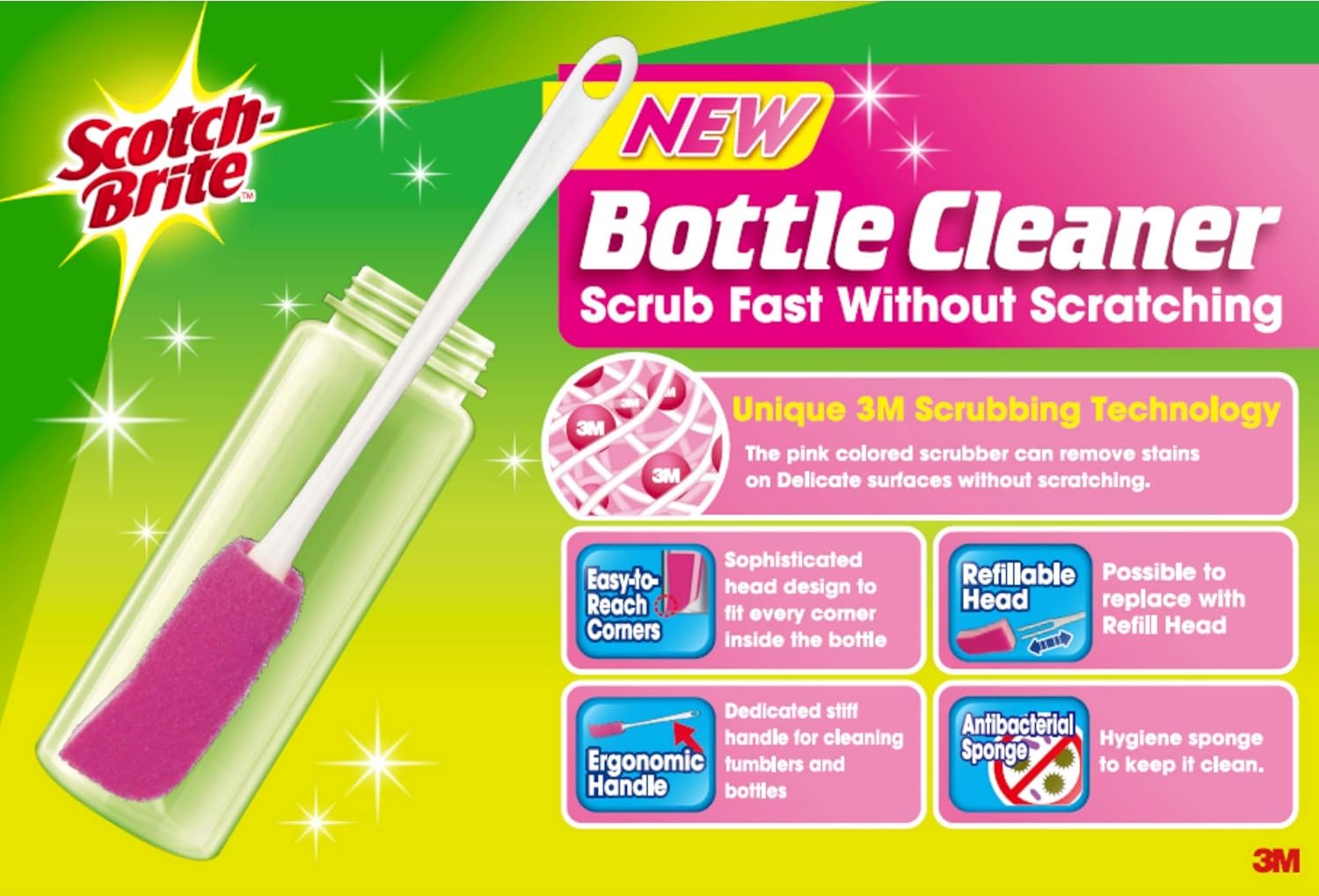 Scotch-Brite Plastic Bottle Cleaner Brush (Pink and White,Pack of 1) - Image 4
