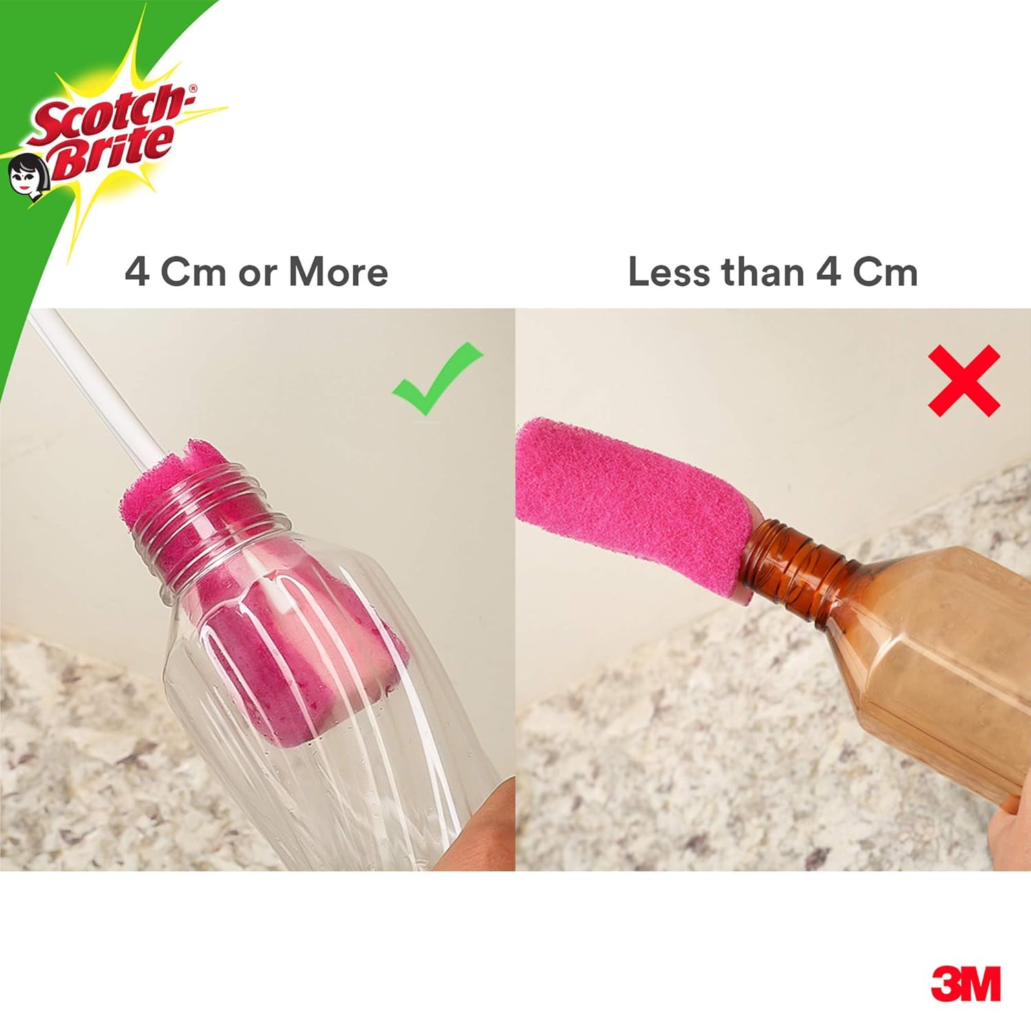 Scotch-Brite Plastic Bottle Cleaner Brush (Pink and White,Pack of 1) - Image 5
