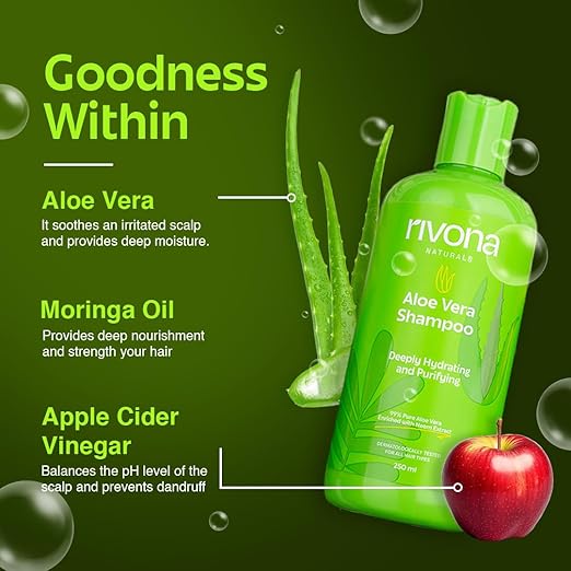Rivona Naturals 99% Silky & Stronger Aloe vera & Neem Hair Shampoo, For Damaged, Dry and Frizzy Hair 250ml - Image 2