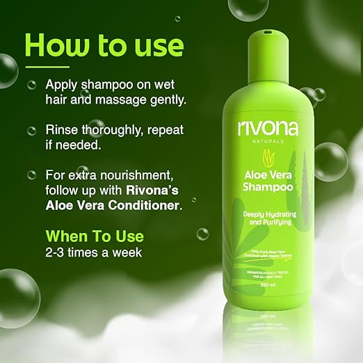 Rivona Naturals 99% Silky & Stronger Aloe vera & Neem Hair Shampoo, For Damaged, Dry and Frizzy Hair 250ml - Image 5