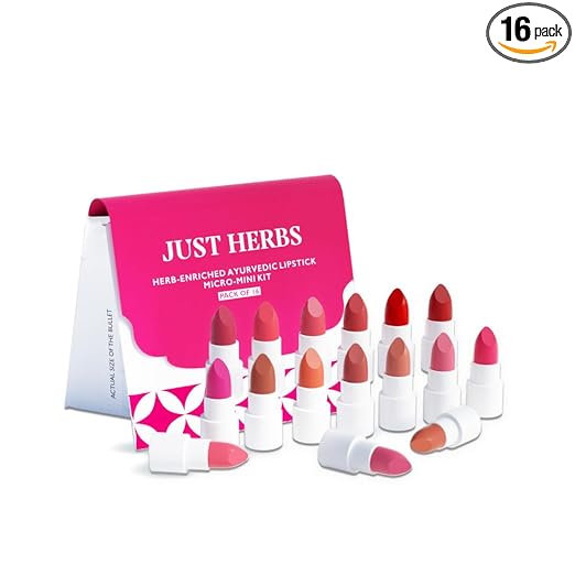 Just Herbs Herb Enriched Ayurvedic Lipstick Shade Sampler Kit, pack of 16 - Image 1