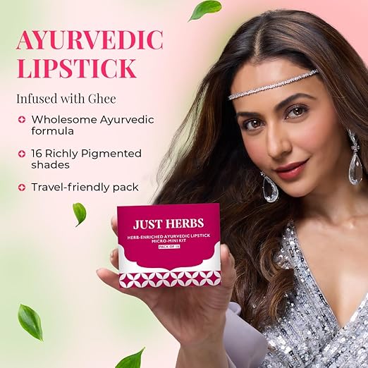 Just Herbs Herb Enriched Ayurvedic Lipstick Shade Sampler Kit, pack of 16 - Image 2