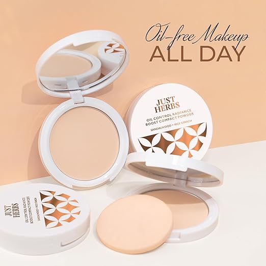 Just Herbs Oil Control Radiance Booster Age Defying Compact Powder for face Makeup 9g - Image 5