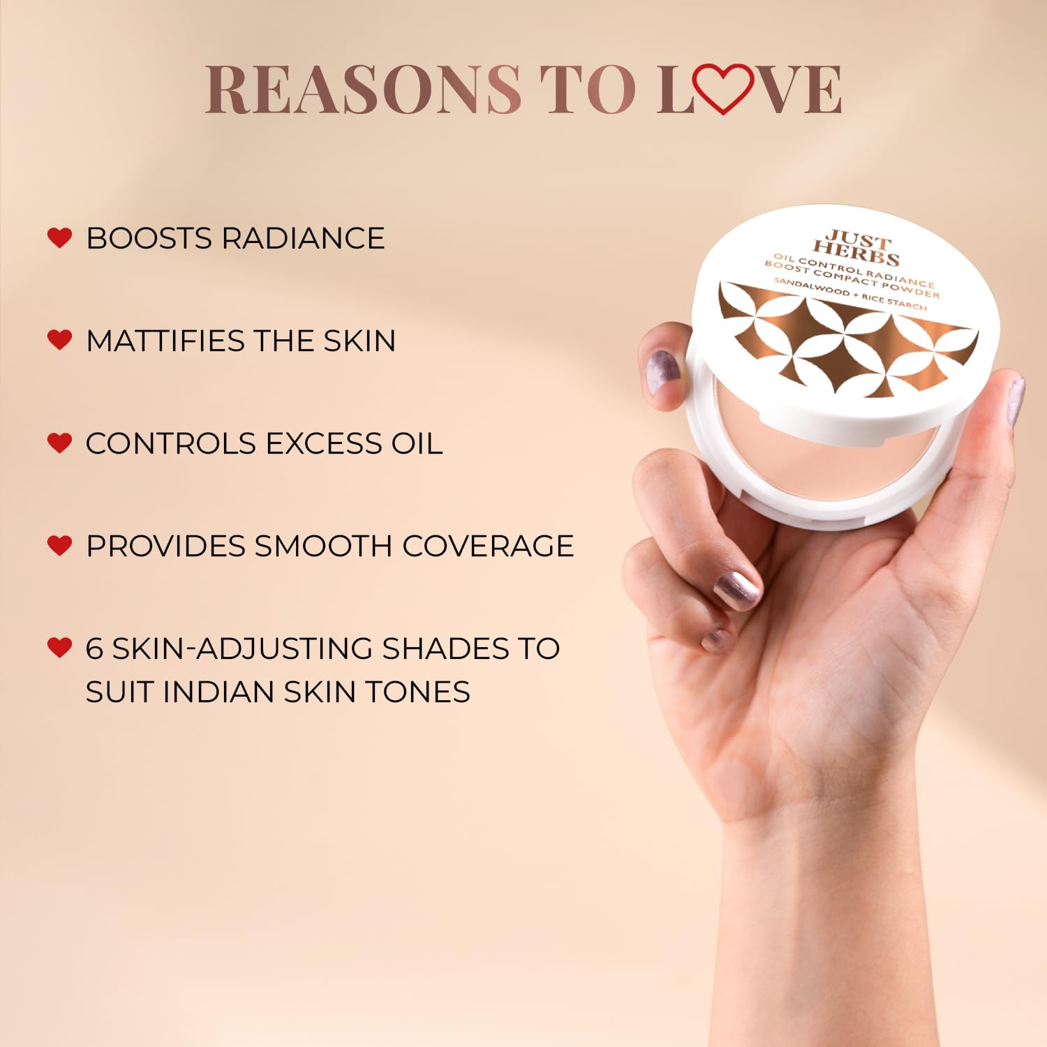 Just Herbs Oil Control Radiance Booster Age Defying Compact Powder for face Makeup 9g - Image 6
