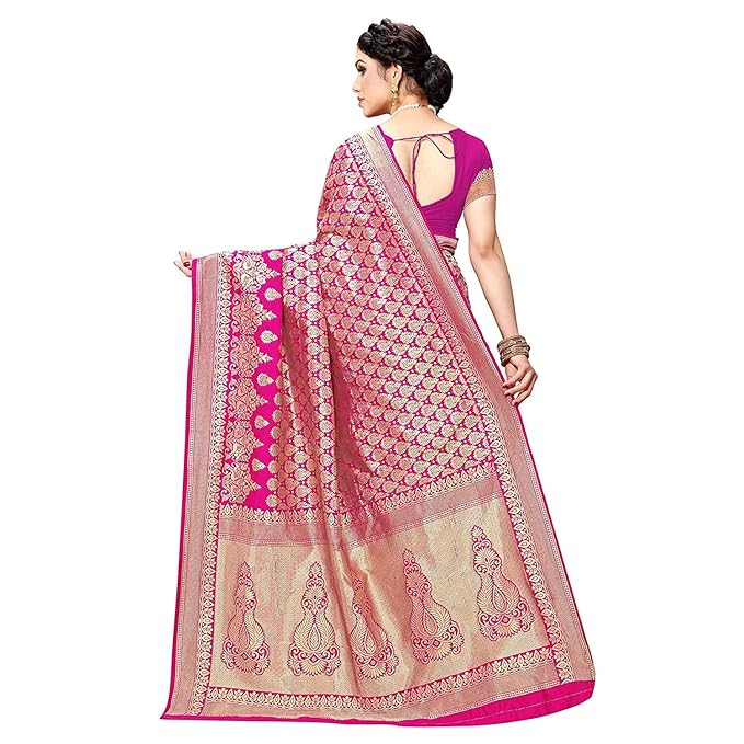 Yashika Women's Trendy Banarasi Kanjivaram Navy Color Art Silk Saree - Image 3