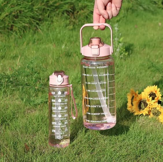 inulec Set of 3 Transparent Water Bottle 2000ML, 900ML, 300ML  (Set of 3), pink color - Image 2